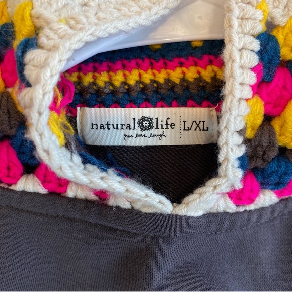 Natural Life Crochet Hoodie Sweatshirt Women’s L/XL Pullover Gray Boho Festival - Picture 4 of 8